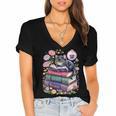 Fantasy Drama Tragedy Cute Cat Book Lover Readers Librarians Women's Jersey Short Sleeve Deep V-Neck Tshirt