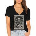 Floral The Reader Tarot Card Skeleton Reading Book Women's Jersey Short Sleeve Deep V-Neck Tshirt Floral The Reader Tarot Card Skeleton Reading Book Women's Jersey Short Sleeve Deep V-Neck Tshirt
