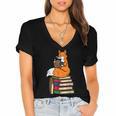 Fox Books Read Reading Librarian America Men Women Kids Women's Jersey Short Sleeve Deep V-Neck Tshirt