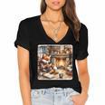 Fox Reads By Fireplace In Cabin Rustic Book Cozy Cup Tea Women's Jersey Short Sleeve Deep V-Neck Tshirt Fox Reads By Fireplace In Cabin Rustic Book Cozy Cup Tea Women's Jersey Short Sleeve Deep V-Neck Tshirt
