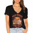 Fully Booked For Fall Books Pumpkin Autumn Thanksgiving Women's Jersey Short Sleeve Deep V-Neck Tshirt