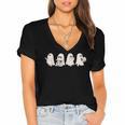 Ghost Book Reading Halloween Books Lover Teacher Kids Women's Jersey Short Sleeve Deep V-Neck Tshirt