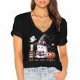 Ghost Reading Book Coquette Bow Halloween Girl Toddler Kid Women's Jersey Short Sleeve Deep V-Neck Tshirt