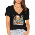 Gingerbread Reading Book Lovers Christmas Bookworm Librarian Women's Jersey Short Sleeve Deep V-Neck Tshirt