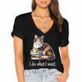 Girls Books I Do What I Want Calico Cat Lover Women's Jersey Short Sleeve Deep V-Neck Tshirt Girls Books I Do What I Want Calico Cat Lover Women's Jersey Short Sleeve Deep V-Neck Tshirt