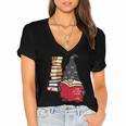 Gnome Read Reading Book Librarian Across America Women Kids Women's Jersey Short Sleeve Deep V-Neck Tshirt