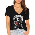 Grim Reaper Bookworm Cute Book Reading Halloween Women's Jersey Short Sleeve Deep V-Neck Tshirt Grim Reaper Bookworm Cute Book Reading Halloween Women's Jersey Short Sleeve Deep V-Neck Tshirt