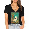 Groovy Ghost Reading Book Cat Halloween Ghost Teacher Women's Jersey Short Sleeve Deep V-Neck Tshirt