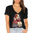 Guinea Pig Reading Books Matching Bookworm Readers Librarian Women's Jersey Short Sleeve Deep V-Neck Tshirt