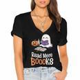 Halloween Teacher Women Cute Reading Ghost Read More Books Women's Jersey Short Sleeve Deep V-Neck Tshirt Halloween Teacher Women Cute Reading Ghost Read More Books Women's Jersey Short Sleeve Deep V-Neck Tshirt