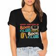 What Happens In Book Club Stays In Book Club Retro Women's Jersey Short Sleeve Deep V-Neck Tshirt What Happens In Book Club Stays In Book Club Retro Women's Jersey Short Sleeve Deep V-Neck Tshirt