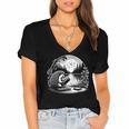 Hedgehog Reading Book Full Moon Lake Scenery Women's Jersey Short Sleeve Deep V-Neck Tshirt