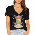 Highland Cow Reading Book Floral Bookworm Women's Jersey Short Sleeve Deep V-Neck Tshirt Highland Cow Reading Book Floral Bookworm Women's Jersey Short Sleeve Deep V-Neck Tshirt