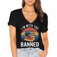 I'm With The Banned Stack Of Books Vintage Sunset Retro Women's Jersey Short Sleeve Deep V-Neck Tshirt I'm With The Banned Stack Of Books Vintage Sunset Retro Women's Jersey Short Sleeve Deep V-Neck Tshirt