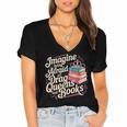 Imagine Being Afraid Of Drag Queens And Books LGBT Pride Women's Jersey Short Sleeve Deep V-Neck Tshirt Imagine Being Afraid Of Drag Queens And Books LGBT Pride Women's Jersey Short Sleeve Deep V-Neck Tshirt