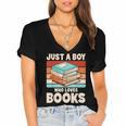 Just A Boy Who Loves Books Reading Bookworm Boys Kids Women's Jersey Short Sleeve Deep V-Neck Tshirt