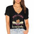 Just a Girl Who Loves Books African American Book Nerd Lover Women's Jersey Short Sleeve Deep V-Neck Tshirt