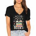 Just a Girl Who Loves Books Cute Book Lover Bookworm Women's Jersey Short Sleeve Deep V-Neck Tshirt
