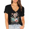 Just A Girl Who Loves Books Messy Bun Book Skeleton Bookworm Women's Jersey Short Sleeve Deep V-Neck Tshirt