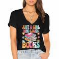 Just A Girl Who Loves Books Reading Cute Bookworm Girls Kids Women's Jersey Short Sleeve Deep V-Neck Tshirt