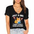 Just A Girl Who Loves Dogs And Books Reading Dog Puppy Lover Women's Jersey Short Sleeve Deep V-Neck Tshirt