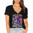 Just a Girl Who Loves Dragons And Books Dragon Women's Jersey Short Sleeve Deep V-Neck Tshirt