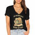 Just One More Chapter Sloth Sleeping On Books Reading Women's Jersey Short Sleeve Deep V-Neck Tshirt