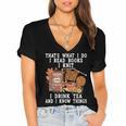 Knitting Reading Books Drinking Tea Knitter Knit Women's Jersey Short Sleeve Deep V-Neck Tshirt