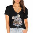 Koala Reading Book Pajama Sleep Women's Jersey Short Sleeve Deep V-Neck Tshirt