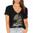 Leopard Book Flower Women's Jersey Short Sleeve Deep V-Neck Tshirt Leopard Book Flower Women's Jersey Short Sleeve Deep V-Neck Tshirt
