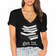 Let's Get Lit Books Women's Jersey Short Sleeve Deep V-Neck Tshirt
