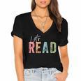 Let's Read Book Nerd Reading Book Lover Librarian Teacher Women's Jersey Short Sleeve Deep V-Neck Tshirt