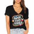 Library Book Fair Vibe Groovy Retro School Reading Nostalgic Women's Jersey Short Sleeve Deep V-Neck Tshirt