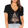 Library Books Christmas Tree Teacher Xmas Snowflake Women's Jersey Short Sleeve Deep V-Neck Tshirt