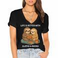 Life Is Better With Sloths And Books Cute Sloth Lover Women's Jersey Short Sleeve Deep V-Neck Tshirt Life Is Better With Sloths And Books Cute Sloth Lover Women's Jersey Short Sleeve Deep V-Neck Tshirt