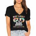 Most Likely To Read Books All Summer Teacher Student Women's Jersey Short Sleeve Deep V-Neck Tshirt