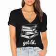 Get Lit Books Women's Jersey Short Sleeve Deep V-Neck Tshirt Get Lit Books Women's Jersey Short Sleeve Deep V-Neck Tshirt