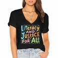Literacy And Justice For All Protect Banned Books Library Women's Jersey Short Sleeve Deep V-Neck Tshirt Literacy And Justice For All Protect Banned Books Library Women's Jersey Short Sleeve Deep V-Neck Tshirt