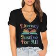 Literacy Justice For All Stop Book Banning Protect Librarian Women's Jersey Short Sleeve Deep V-Neck Tshirt