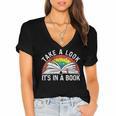 Take a Look It's In a Book Reading Vintage Retro Rainbow Women's Jersey Short Sleeve Deep V-Neck Tshirt
