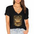 The Magic Of Books Vintage Style Reading Lover Cat & Tea Women's Jersey Short Sleeve Deep V-Neck Tshirt