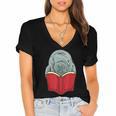 Manatee Reading Books Sea Animal Manatee Women's Jersey Short Sleeve Deep V-Neck Tshirt