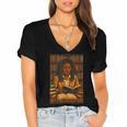 Melanin Girl Locs Book Lover Librarian Teacher Student Women's Jersey Short Sleeve Deep V-Neck Tshirt
