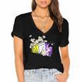 Non-Binary Book Lover Nonbinary Daisy LGBT Reading Pride Women's Jersey Short Sleeve Deep V-Neck Tshirt