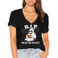October Reading And Library Awareness Books And Boos Women's Jersey Short Sleeve Deep V-Neck Tshirt October Reading And Library Awareness Books And Boos Women's Jersey Short Sleeve Deep V-Neck Tshirt
