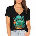 Octopus Reading Book Reading Bookworm Reader Women's Jersey Short Sleeve Deep V-Neck Tshirt