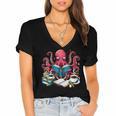 Octopus Reading Book Coffee Lover Bookaholic Bookworm Reader Women's Jersey Short Sleeve Deep V-Neck Tshirt Octopus Reading Book Coffee Lover Bookaholic Bookworm Reader Women's Jersey Short Sleeve Deep V-Neck Tshirt