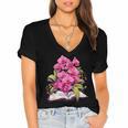 Orchids Flowers Book Floral Women's Jersey Short Sleeve Deep V-Neck Tshirt Orchids Flowers Book Floral Women's Jersey Short Sleeve Deep V-Neck Tshirt