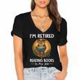 Owl I'm Retired Reading Books Is My Job Women's Jersey Short Sleeve Deep V-Neck Tshirt