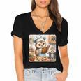 Owl Learning To Cook With Cookbook Chef Apron Stove Cooking Women's Jersey Short Sleeve Deep V-Neck Tshirt Owl Learning To Cook With Cookbook Chef Apron Stove Cooking Women's Jersey Short Sleeve Deep V-Neck Tshirt